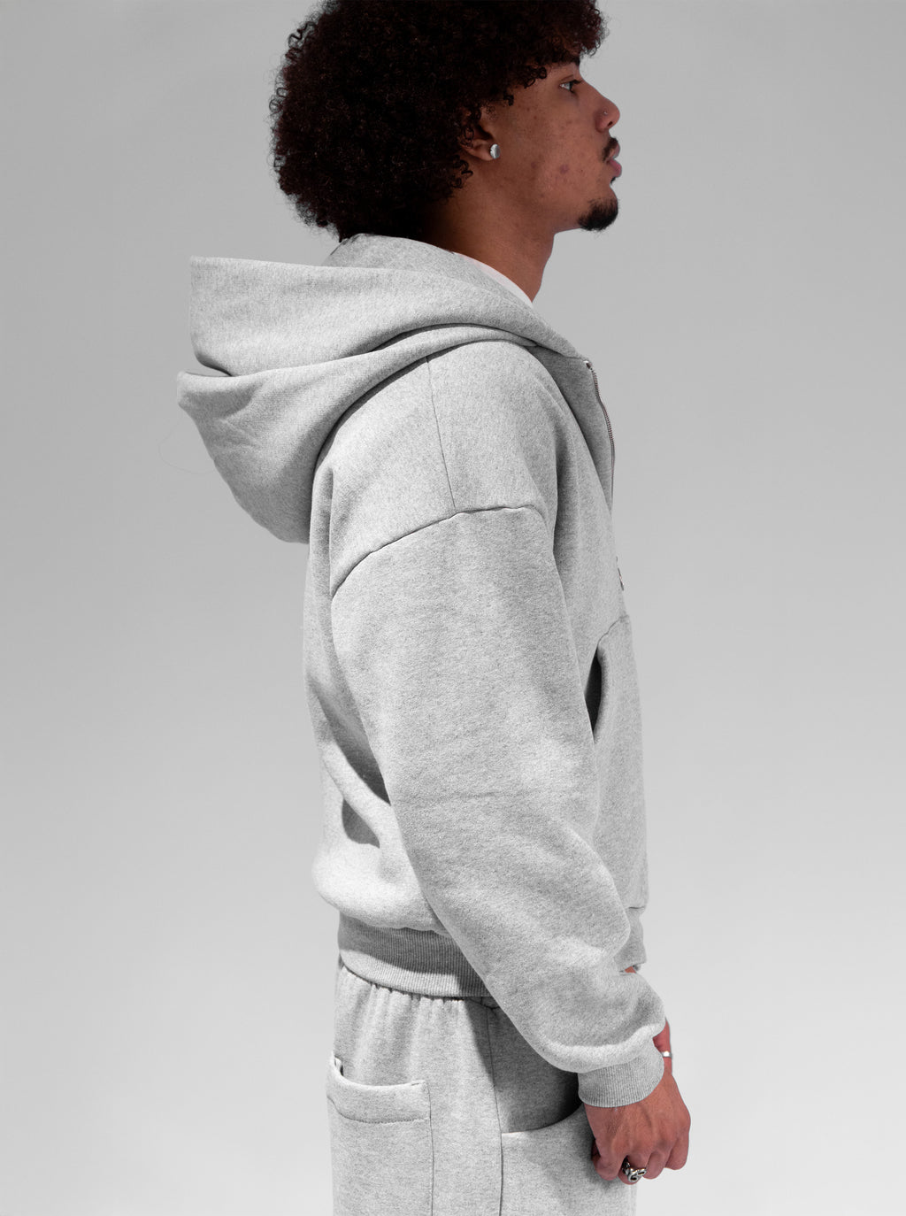 Casaco Double Zip Capuz Duplo Cinza