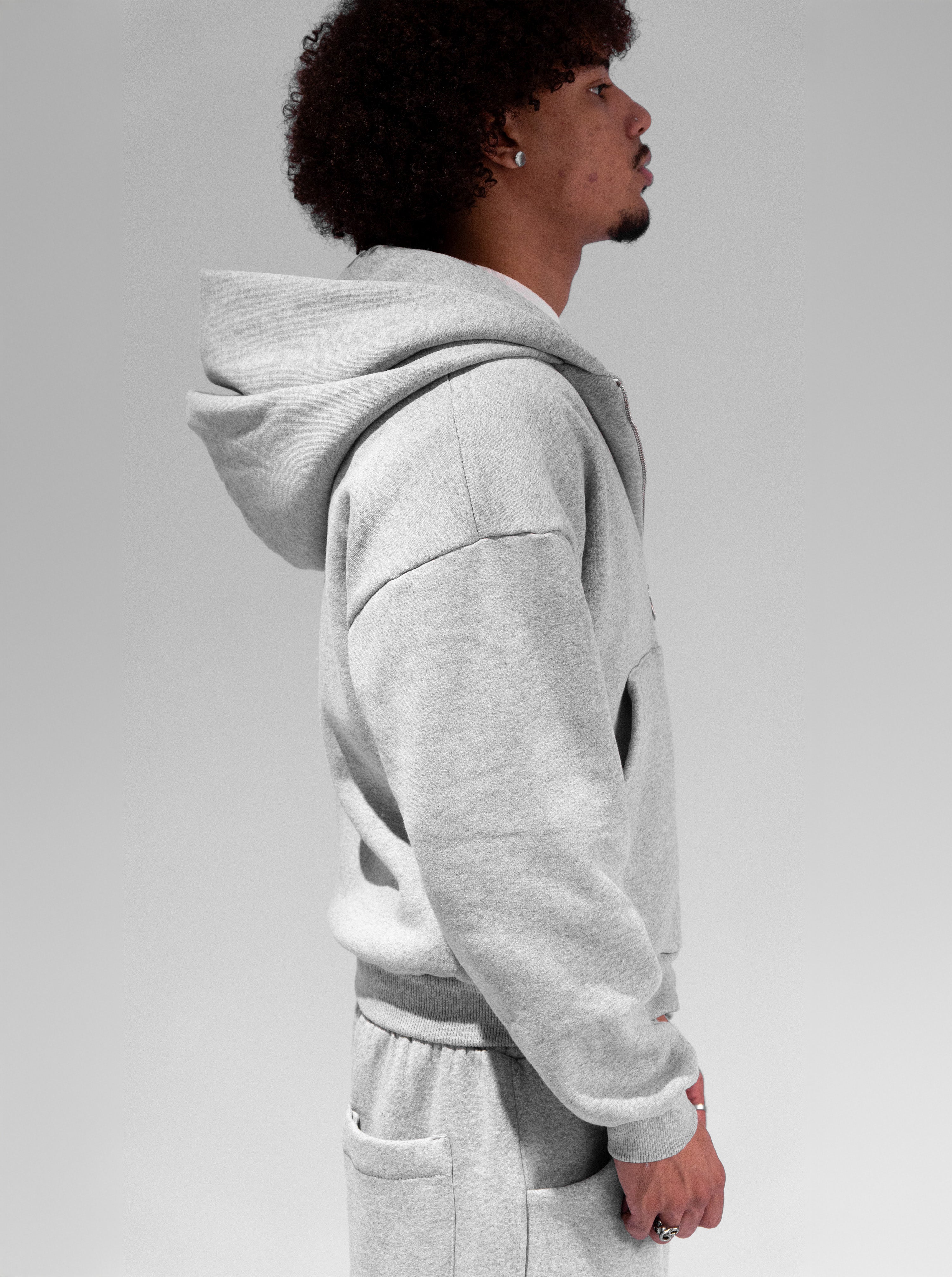 Casaco Double Zip Capuz Duplo Cinza