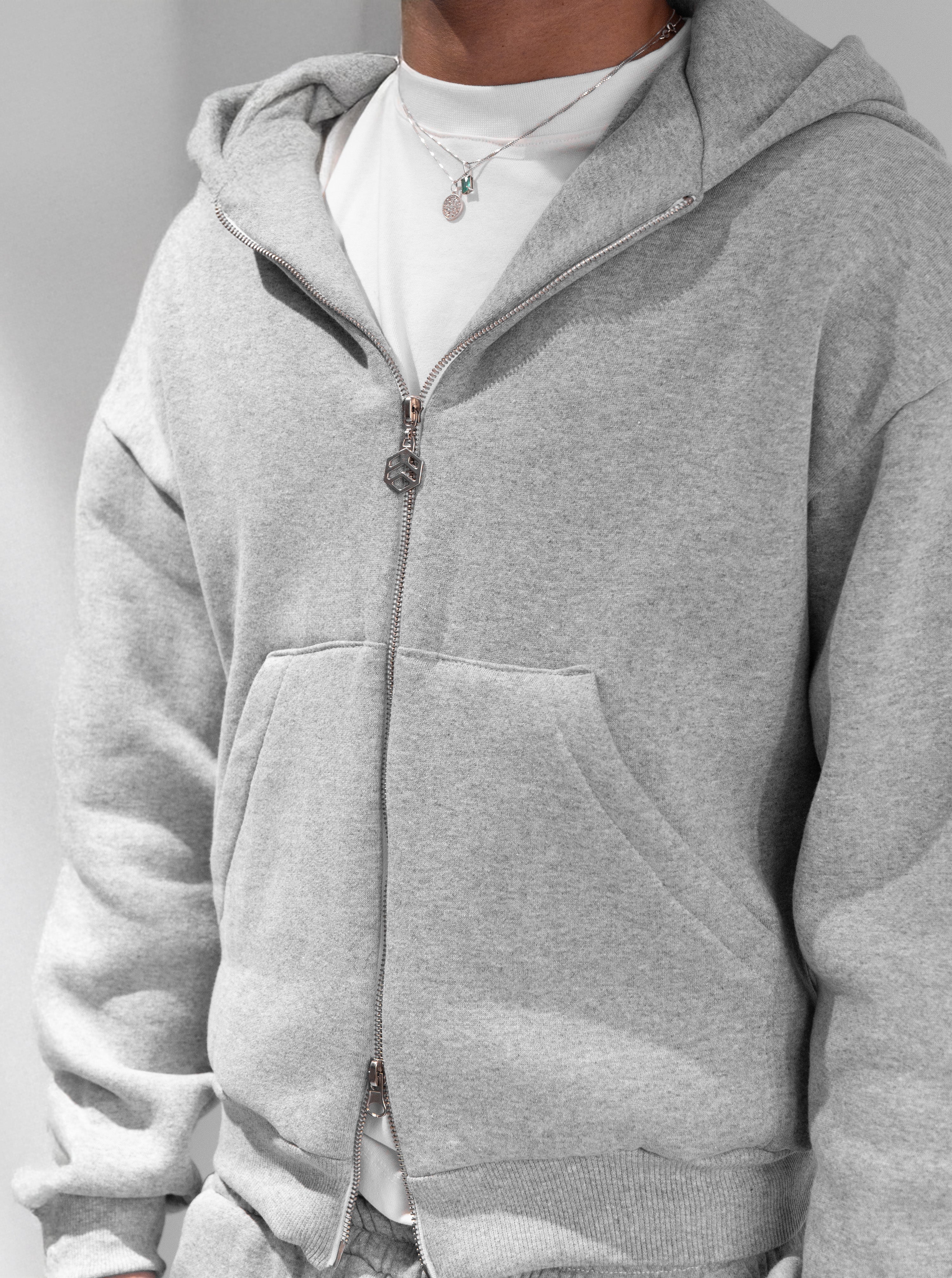 Casaco Double Zip Capuz Duplo Cinza