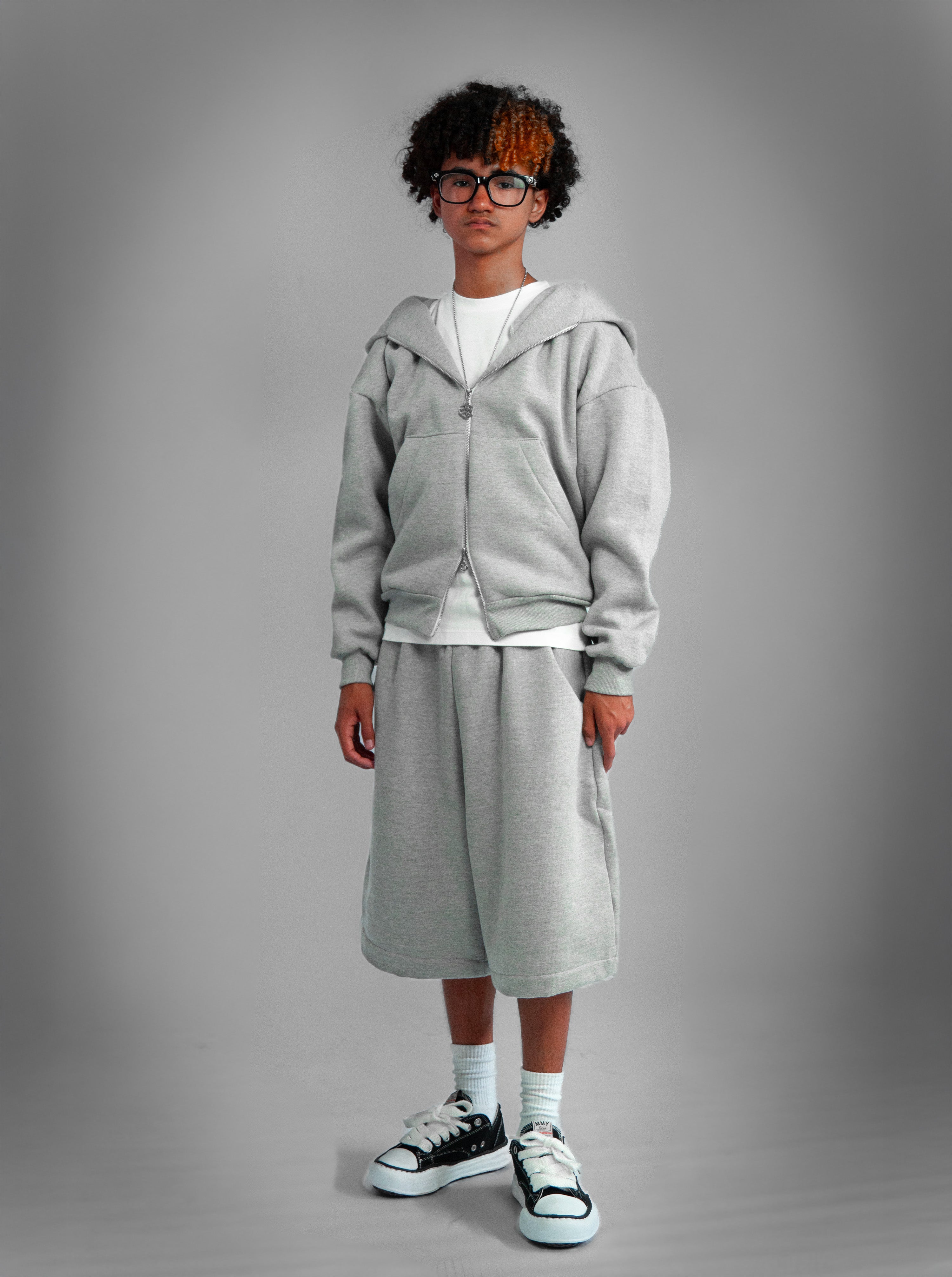 Casaco Double Zip Capuz Duplo Cinza