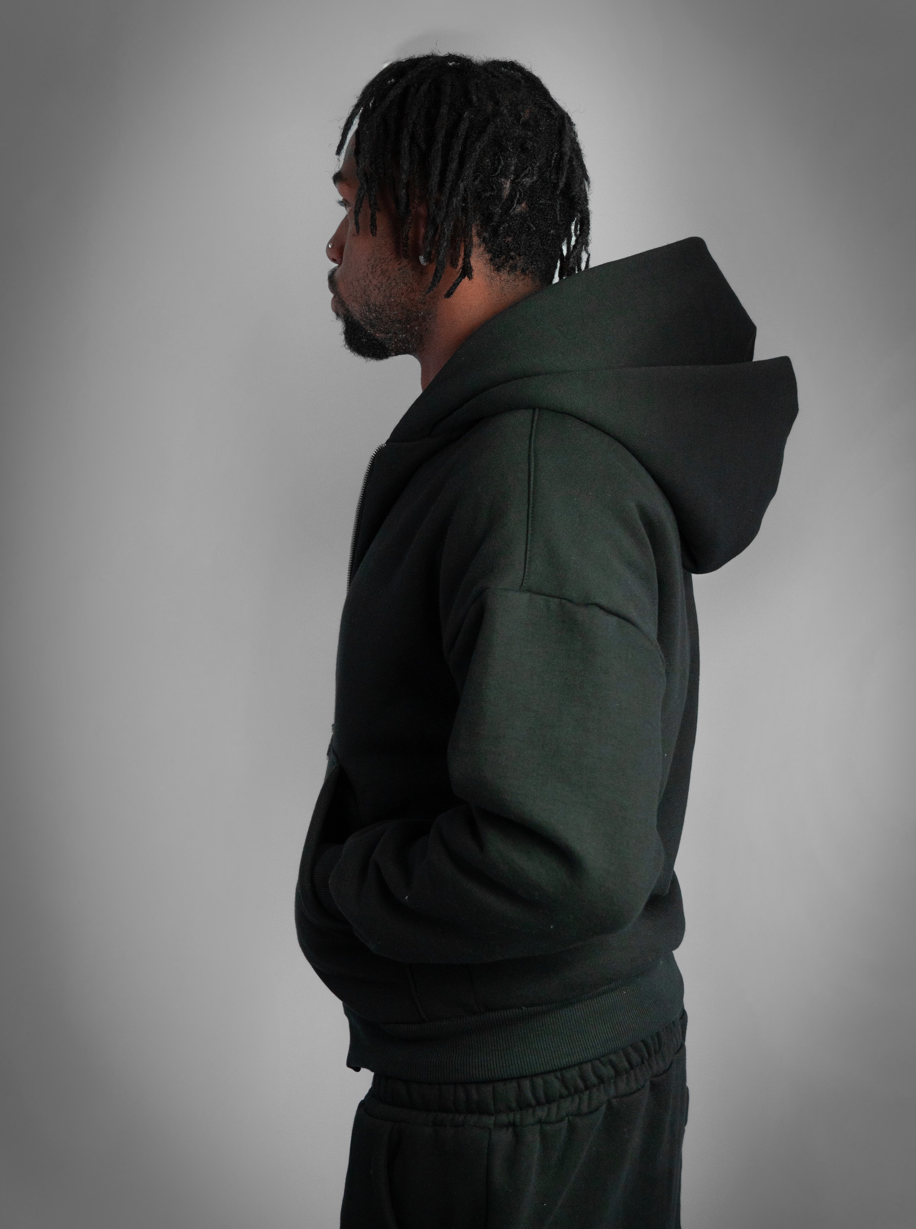 Casaco Double Zip Capuz Duplo Preto